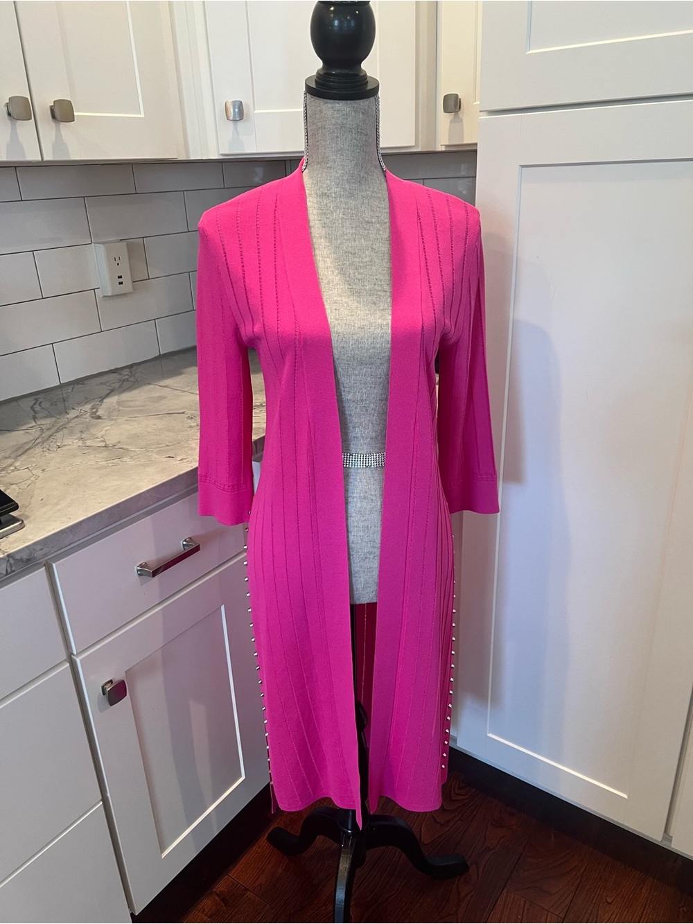 Joseph Ribkoff Pink Studded Open Front Duster Cardigan XS